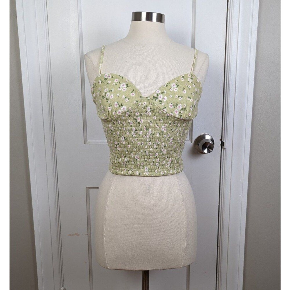 Forever 21 | Sage Green Daisy Smocked Corset Crop Cami Top Size Large